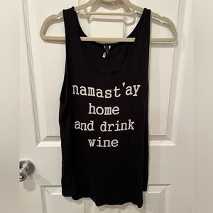 Women's Large Workout Exercise Tank Top Namastay Home And Drink Wine EUC.